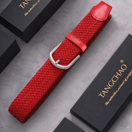 TANGCHAO Mens Belt,Elastic Braided Belt Unisex Men Women Braided Elastic Stretch Woven Belt 33mm(1.25") Multi Colours HONG 135