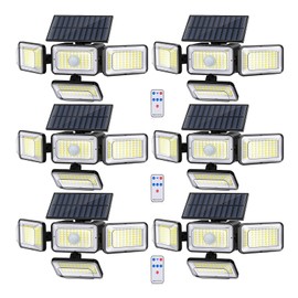 Mokot Solar Outdoor Lights, 288LED IP65 Waterproof Motion Sensor Outdoor Lights with Remote Control, 2800LM 4 Heads Solar Flood Wall Lights for Outside Yard - 6PACK Cool White