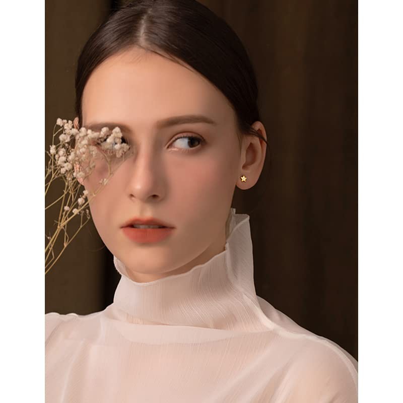 Gold Star Stud Earrings S925 Sterling Silver Tiny Earrings for