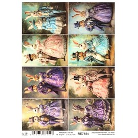 Josys Bastelmärchen Rice Paper DIN A4 Straw Silk Easter Vintage Rabbit Couple in Suit Dress RE7554