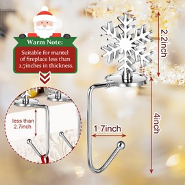 Christmas Stocking Holders for Mantle Lightweight, Small Snowflake Stocking Holder Set of 4, Rotatable Fireplace Stocking Hangers Suitable for mantels Less Than 2.7 inches(Snowflake)