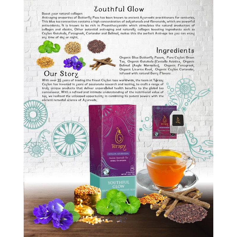 Térapy Ceylon Youthful Glow Herbal Tea Bags | Helps Maintain