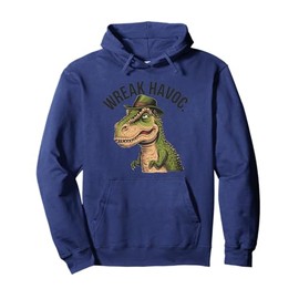 Funny T-Rex Dinosaur Wreak Havoc Satire Cubism Cartoon Pullover Hoodie