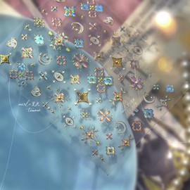 Star Nail Stickers 3D Self-Adhesive Silver Moon Nail Decals 5D Embossed Pink Star Nail Supplies Bohemia Nails Designs Chinese Style Nails Manicure Accessories for Women 1 Sheet