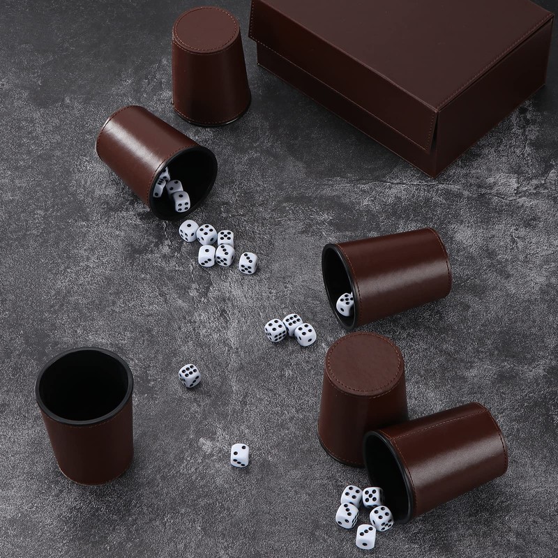 X SIM FITNESSX Leather Dice Cup Set, 6 Dice with