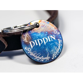 Lord of the Ring One Ring Inspired Custom Metal Pet Name Tag - Flame Fired Distressed Stainless Steel Engraved Pet Tag - Eco Friendly Dog Cat Collar ID tag