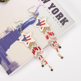 USA Patriotic Red White Blue American Flag Earrings Star USA Drop Earrings 4th of July Independence Day Patriotic Earrings US American Jewelry