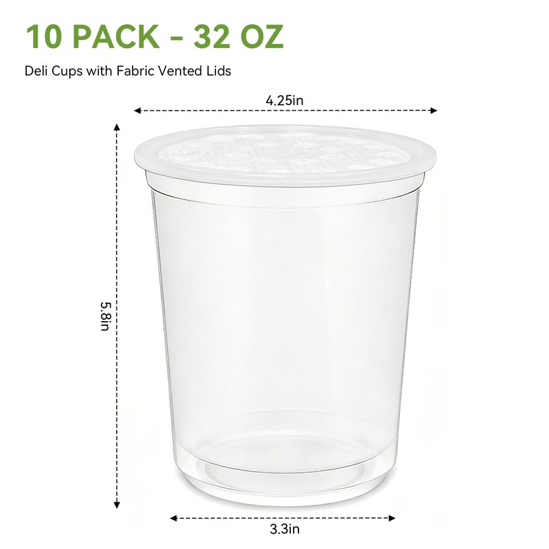 10 Pack 32 OZ Deli Cups with Fabric Vented Lids,