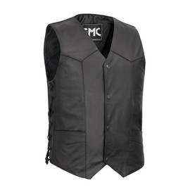 First Mfg Co - Carbine - Men's Motorcycle Biker Riding Black Leather Vest - 8X Large - Western Style Back