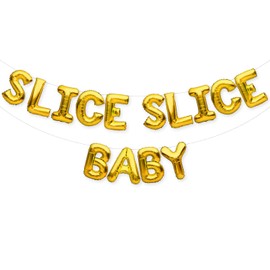PartyForever SLICE SLICE BABY Balloons Banner Gold Pizza Party Decorations Sign