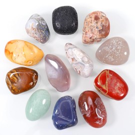 Gemstone Crystals Healing Stones Set, 12 Pieces Colourful Tumbled Stones 3-5 cm 300 g, for Crystal Therapy, Meditation, Gemstones Healing Stones