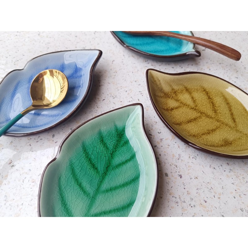 Ceramic Spoon Rest for Stove Top, Ice Cracks Leaf Cute