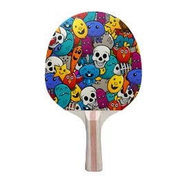 TigerTail Sports Doodle Graffiti Colorful Design Ping Pong Paddle, Premium 5 Ply Table Tennis Racket (Black on Back)