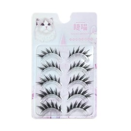 Fake Eyelashes False Eye Lashes Daily Strip Cross Black Thin Band LASGOOS Comic Manga Natural Curl Winged Lashes Cosplay Lash for Wedding Party Work Natural Look Eye Makeup 5 Pairs