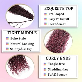 Boho Faux Locs Crochet Hair 30 Inch Goddess Locs 8 Packs Boho Soft Locs Crochet Hair with Curly Ends Pre-looped Long Bohemian River Locs Crochet Hair for Black Women(30Inch, 1B/BUG)