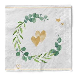Sovie HORECA Napkin | Tissue Napkins 33 x 33 cm | Absorbent Disposable Napkins | Ideal for Weddings & Celebrations | Pack of 100 | Eucalyptus (Hearts)