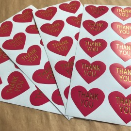 Unbranded 50 Heart Shaped Thank You Stickers On Glossy Hot Pink Paper With Gold Lettering