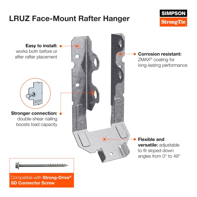Simpson Strong-Tie LRU28Z - LRUZ Face-Mount Rafter Hanger - Adjustable
