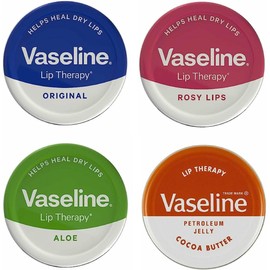Vaseline Lip Therapy - Petroleum Jelly - Lip Balm - Original, Coco Butter, Alo Vera And Rosy 20g Tin - Soothes Dry Lips - Pack Of 4
