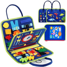 Lenamos Toddler Busy Board Montessori Toys for 3-6 Year Old, Sensory Board with Buckles Educational Activities for Learning Fine Motor Skills, Gifts for Girls Boys, Travel Toys for Airplane Car