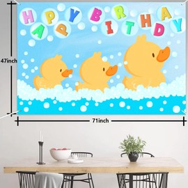 Gender Reveal Ducky Happy Birthday Photography Background Banner Cute Cartoon Little Yellow Duck Themed Decor for Kids Birthday Party Prop Booth Backdrop Decorations Supplies