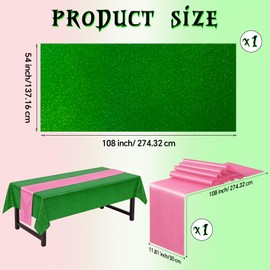 zsccxq Pink & Green Holographic Tablecloth Satin Table Runner 40" x 108" Party Decoration Iridescence Plastic Table Cloth for Bachelorette Party Supplies