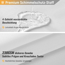 BTTN Shower Curtain Fabric White 120 x 200 cm, Narrow Linen Texture Anti-Mould Waterproof Textile Shower Curtain with 6 Hooks, Modern Washable Weighted Hem Ployester Shower Curtain for Bathroom