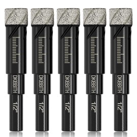 5-Pack 1/2" Diamond Core Drill Bits Set, 12mm Tile Drill bits for Ceramic Porcelain Marble Granite Tile Stone Glass Brick, Integrated Coolant for Fast Dry Drilling, Round Shank, with Storage Case
