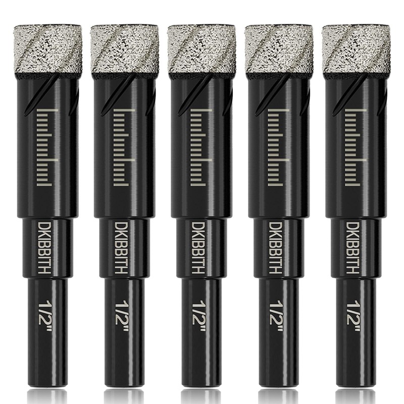5-Pack 1/2" Diamond Core Drill Bits Set, 12mm Tile Drill