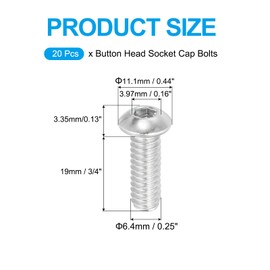 PATIKIL 1/4-20x3/4" Button Head Socket Cap Screws, 20 Pcs 304 Stainless Steel 18-8 Socket Cap Screw Bolts Allen Hex Drive Full Thread Fine Thread UNC