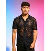 WDIRARA Men's Floral Mesh Tee Top Sheer Round Neck Short