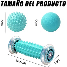 3 Pzas Rodillos de Masaje para Pies，Rodillo y Pelota para Masajes Aliviar la Plantar Fasciitis，Alivia el Dolor para Pies, Brazos, Piernas, Ideal para Fascitis Plantar, Relajante, Reflexología (Verde)