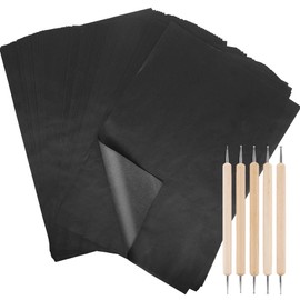 100 Pcs Carbon Transfer Paper with 5 Pcs Embossing Styluses Tools 11.7 X 8.3 Inch Copy Paper for Tracing Pattern on Wood Paper Canvas Cloth (Black)
