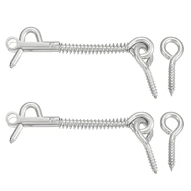 uxcell 2Pcs 2.5" Cabin Hook Eye Latch, 304 Stainless Steel Spring Hook and Eye Safety Latch Wire Gate Hook and Eye Latch for Wood Window Door Hook