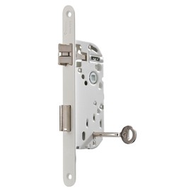 Vachette Mortice Lock with Key Axle 40mm Trunk 135mm NF Level 2 - D25 Reversible No Disassembly Round Ended Cuff - Interior Door Bedroom Office - White Strike Plate 1