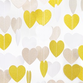 White Champagne-Gold Decorations for Party - 52Ft Heart Paper Garland Decoration Streamers Birthday Banner Bridal Baby Shower Wedding Bachelorette Engagement Graduation Hanging Decor Hongtongtong