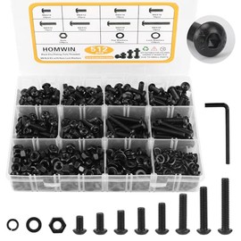 512Pcs M6 Bolts and Nuts Kit, M6x10/12/14/16/20/25/30/35mm Button Head Hex Socket Cap Screws 12.9 Grade Alloy Steel Bolt Nut Washer Assortment Black Galvanized