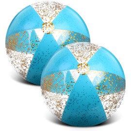 Syhood 2 Pcs Glitter Beach Ball 16 Inch Inflatable Beach Balls Gold Confetti Pool Balls for Swimming Pool for Adults Summer Birthday Party Favors (Blue)