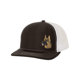 Men's Embroidered German Shepherd Head Dog Breed Mesh Back Trucker Hat, Black/White