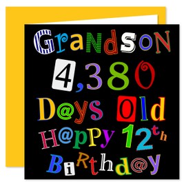 Grandson 12th Happy Birthday Card - 4,380 Days Old - What A Kerfuffle Design - 12 Today
