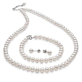 Freshwater Cultured Pearl Set for Women with Necklace Bracelet Stud Earrings