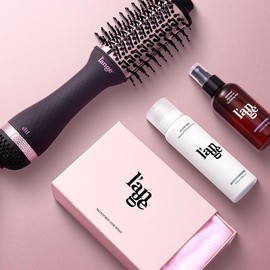 NEW! L’ange Blow All Out Value Set - Le Volume 2-in-1 Titanium Brush Dryer, Hair Wrap Towel Gentle Microfiber, Glass Hair Thermal Blowout Primer, Managé:_Black_75mm_White