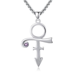 HUKKUN Prince Symbol Necklace Sterling Silver Prince Pendant Necklace for Men Prince Symbol Jewelry for Prince Fans