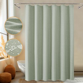 Shower Curtain, Anti-Blow Heavy-Duty Linen-Texture Fabric Shower Curtain, Extra Soft Double-layer waterproof Shower Curtains With Smart Function Stainless Steel Hooks for Bathroom,60"x72"(Light Green)