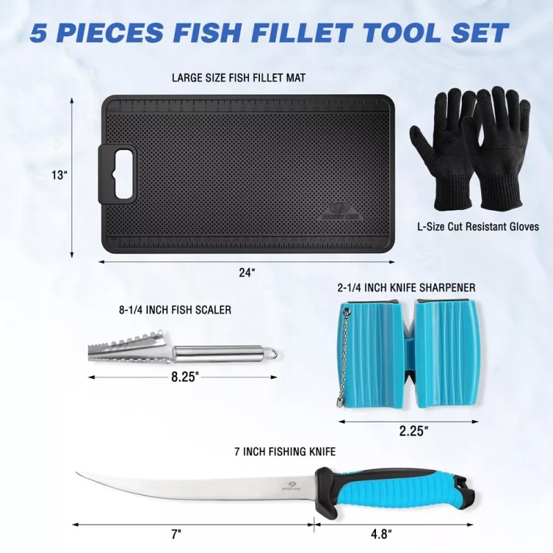 Mossy Oak 5Pack Fish Fillet Knife Set Fish Cleaning Kit