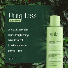 Braiz Uniq Liss 3.38oz - Brazilian Keratin Single Step Hair Straightening Treatment - No Frizz, Repair & Nourishment For All Hair Types