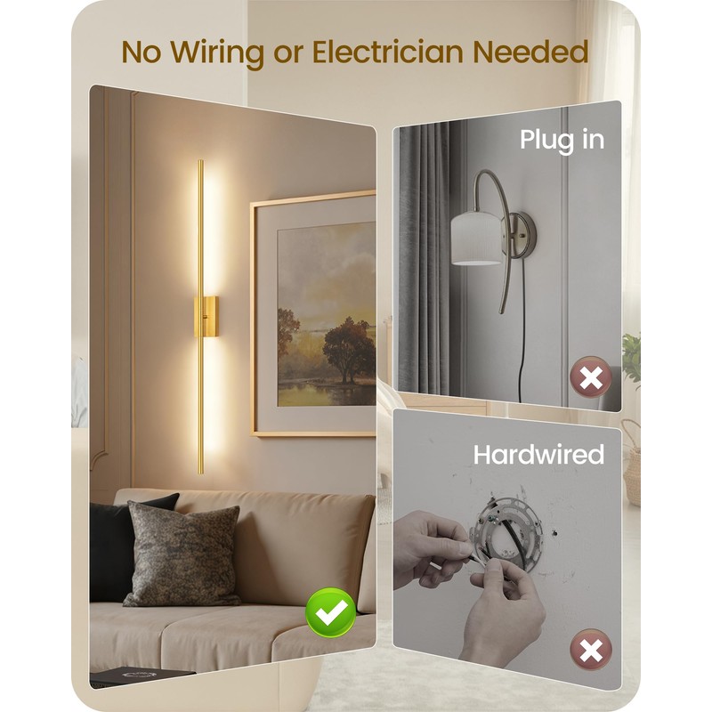GOEBLESON 39.4" Wireless Battery Operated Wall Sconces Set of 2,