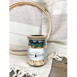 Made Market Co. Matches in Warm Abode | Approx. 160 Wood Colored Tip Safety Matchsticks for Candle & Decor | Fancy 3.5" Match Sticks | Glass Jar Holder with Lid & Striker (Deep Teal)
