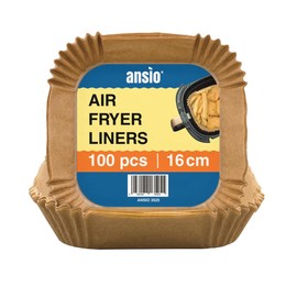 ANSIO Air Fryer Paper Liners – 100 PCS Square Disposable Liners, 16cm x 16cm x 4.5cm Inner Fit for COSORI, Ninja, Tower Air Fryers – Pack of 100
