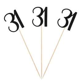 Black Glitter 31st Birthday Centerpiece Sticks, 12-Pack Number 31 Table Topper Anniversary Party Decorations